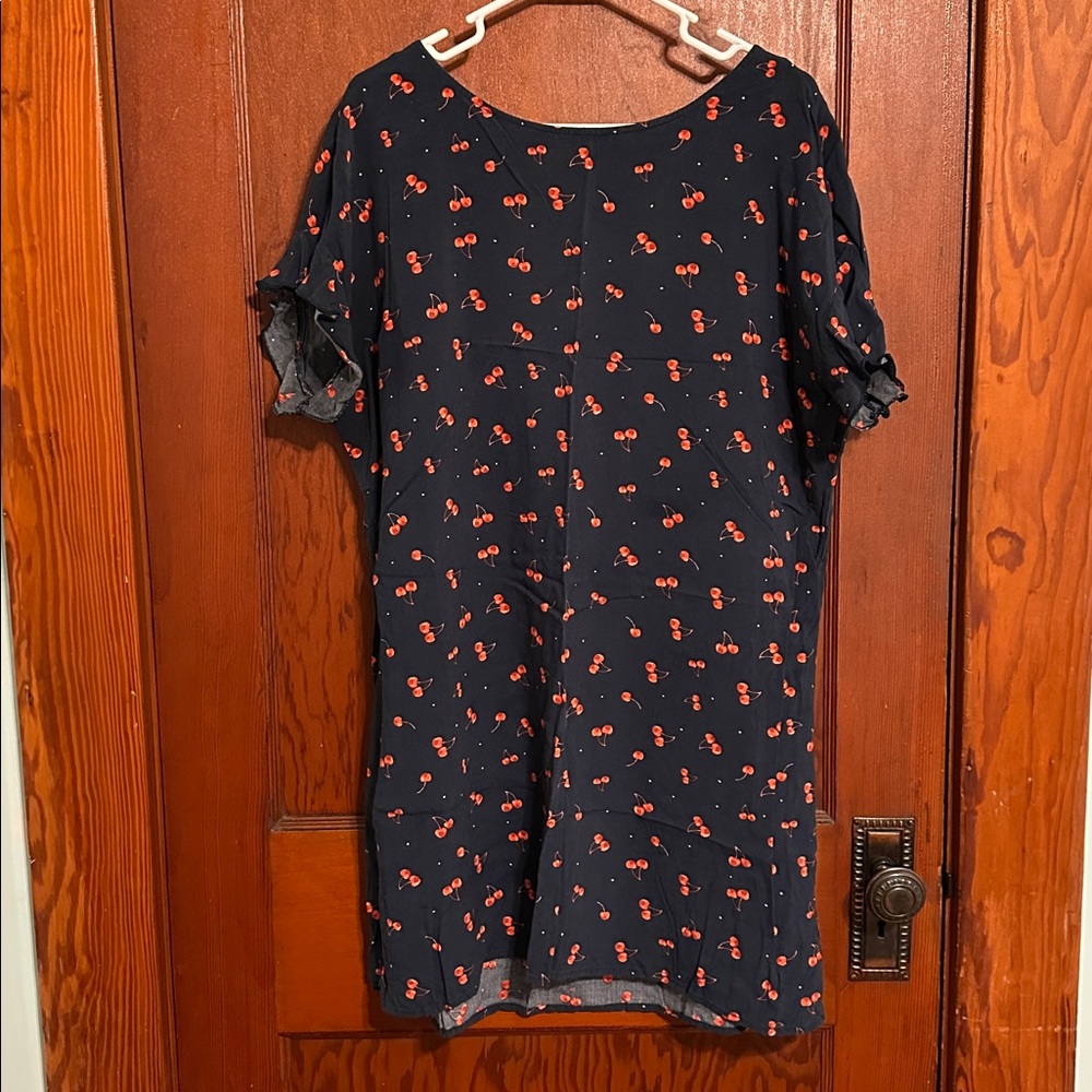 Beachlunchlounge Navy Dress with Cherries with Belt XL